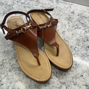 Brown Faux Leather wedge sandals